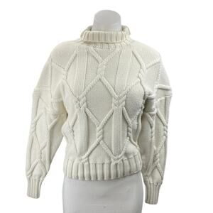 J.Crew Collection Womens Cream Cable Knit Turtleneck Pullover Sweater Top Size S